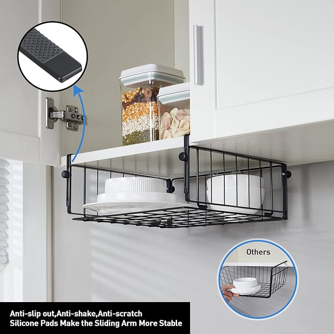 2 Pack Hanging Under Shelf Storage Basket, Adjustable Under Cabinet Add-on