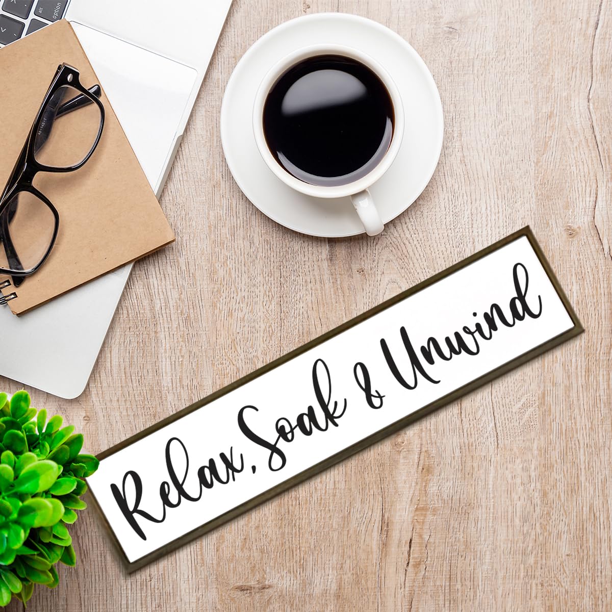 Relax, Soak & Unwind Sign, Farmhouse Bathroom Wall Decors, Spa Decor, BathRoom Sign with Wood Frame, Restroom Decor, Tiered Tray Sign, Wooden Box Sign Desk Décor, Bathroom Wall Decor Wood Framed