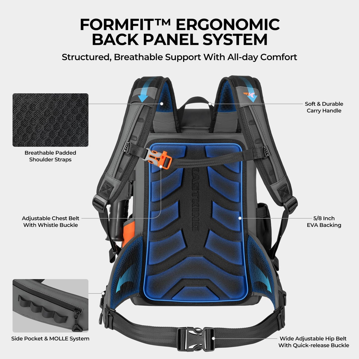 KastKing All Weather Fishing Tackle Backpack with Removable Rod Holders,Waterproof ArmorShield Fabric Fishing Bag Storage Fishing Gear