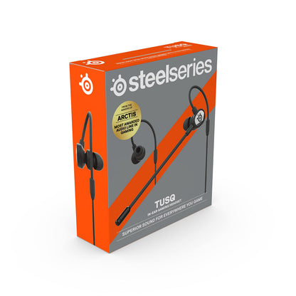 SteelSeries Tusq Gaming Earphones with Detachable Microphone Noise Cancelling for PC/PS/Switch/Smartphone,Ear-Hook,Black,3 Settings to Fit Your Ear Size