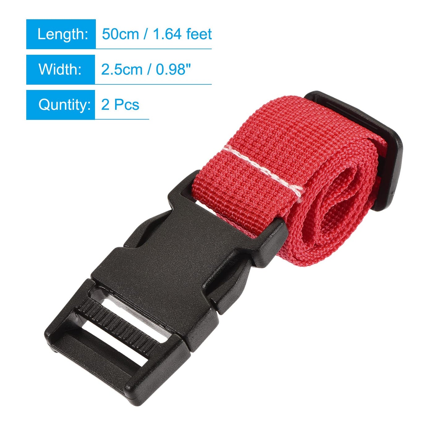 MECCANIXITY Utility Strap with Buckle 1x20 Inch Polyester Quick Release Adjustable Belt for Travel Outdoor Bag Luggage Packing (Red, Pack of 2)