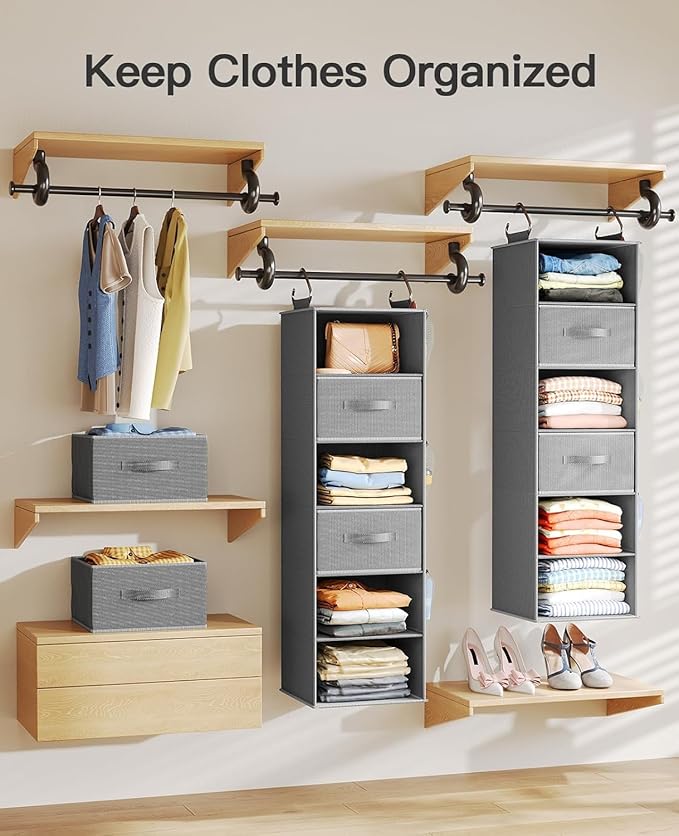 Pipishell Hanging Closet Organizer 6-Shelf, Hanging Shelves