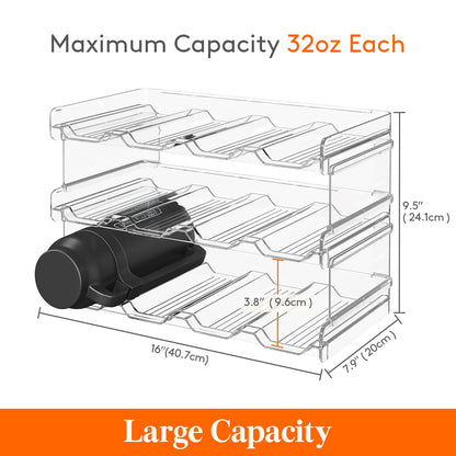 Lifewit Stackable Water Bottle Organizer for Cabinet, Plastic Bottle Holder Fits Bottles & Tumblers up to 3.8" Diameter, Pantry, Countertop & Fridge, 2 Tier Holds 8 Bottles