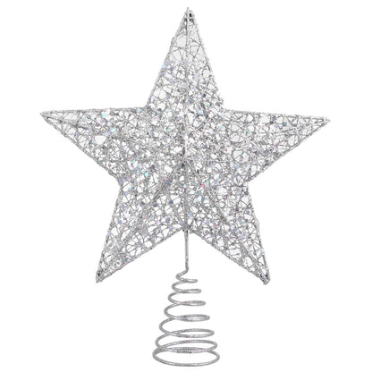 Christmas Tree Star Topper Lights,Xmas Tree Glittered Tree-top with Led Party Home Decor,Silver (Silver 1)