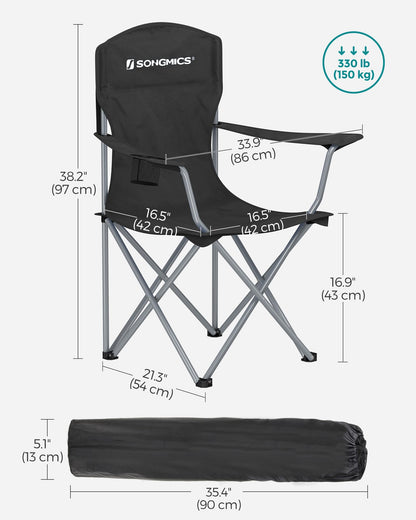 SONGMICS 2 Pack Folding Camping Chairs, Load 330 lb, Cup Holder and High Backrest, Heavy-Duty Structure, for Lawn, Garden, Fishing, Terrace, Black UGCB08BK