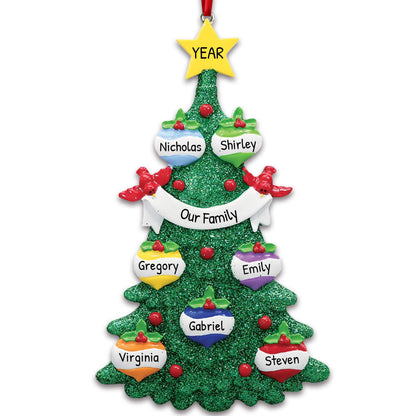 3D Baubles Family of 7 Christmas Ornament 2025 Personalized Family Christmas Ornaments 2025 | Red Cardinals in Green Personalized Tree Ornaments Customizable Gifts Xmas Balls of Seven Ornament Star