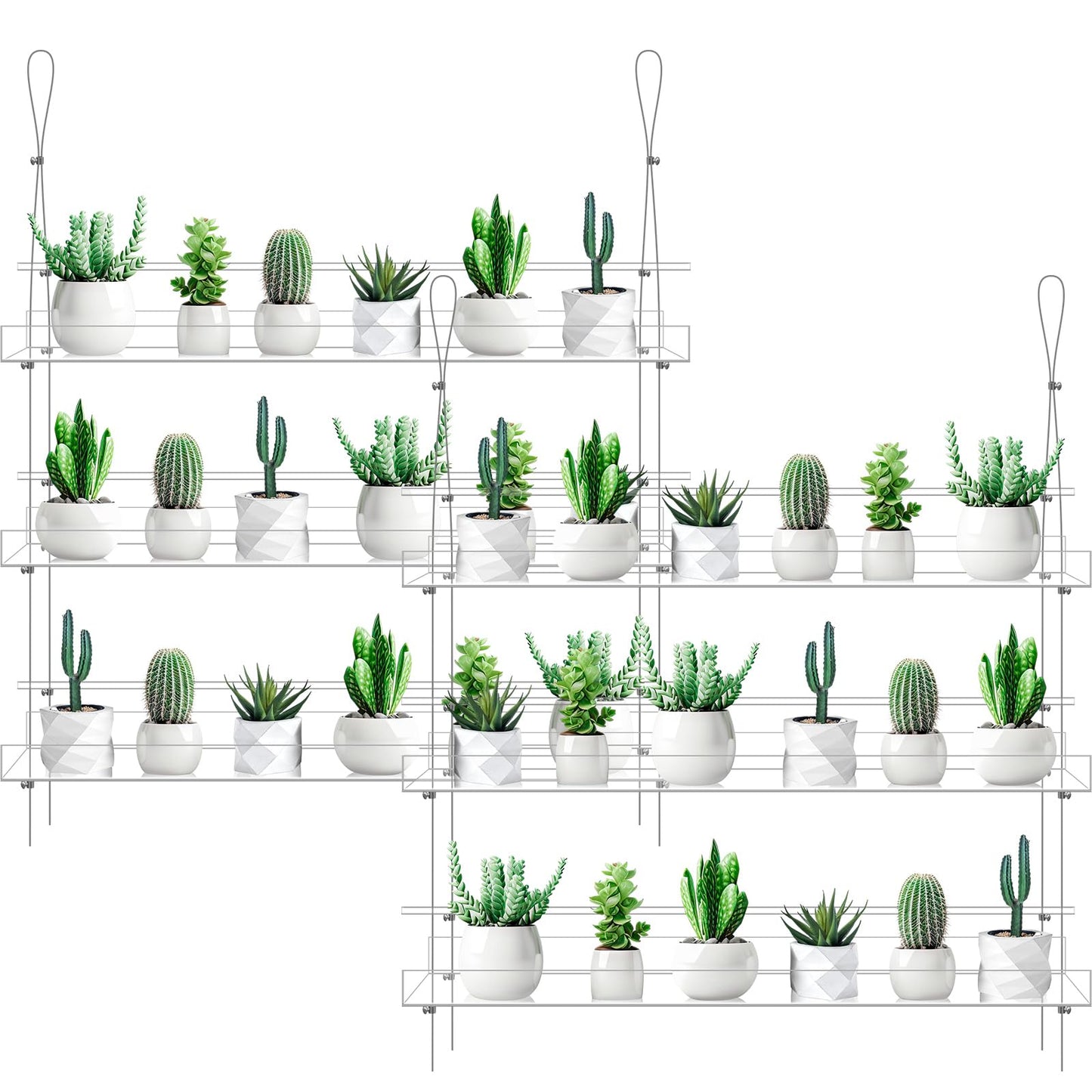 Ziliny 2 Pcs 28 Inch 3-tier Clear Hanging Window Plant Shelves Acrylic Height Adjustable Plant Stand Hanger Flower Pot Organizer Storage for Indoor Window Wall Garden Grow Herb Succulent