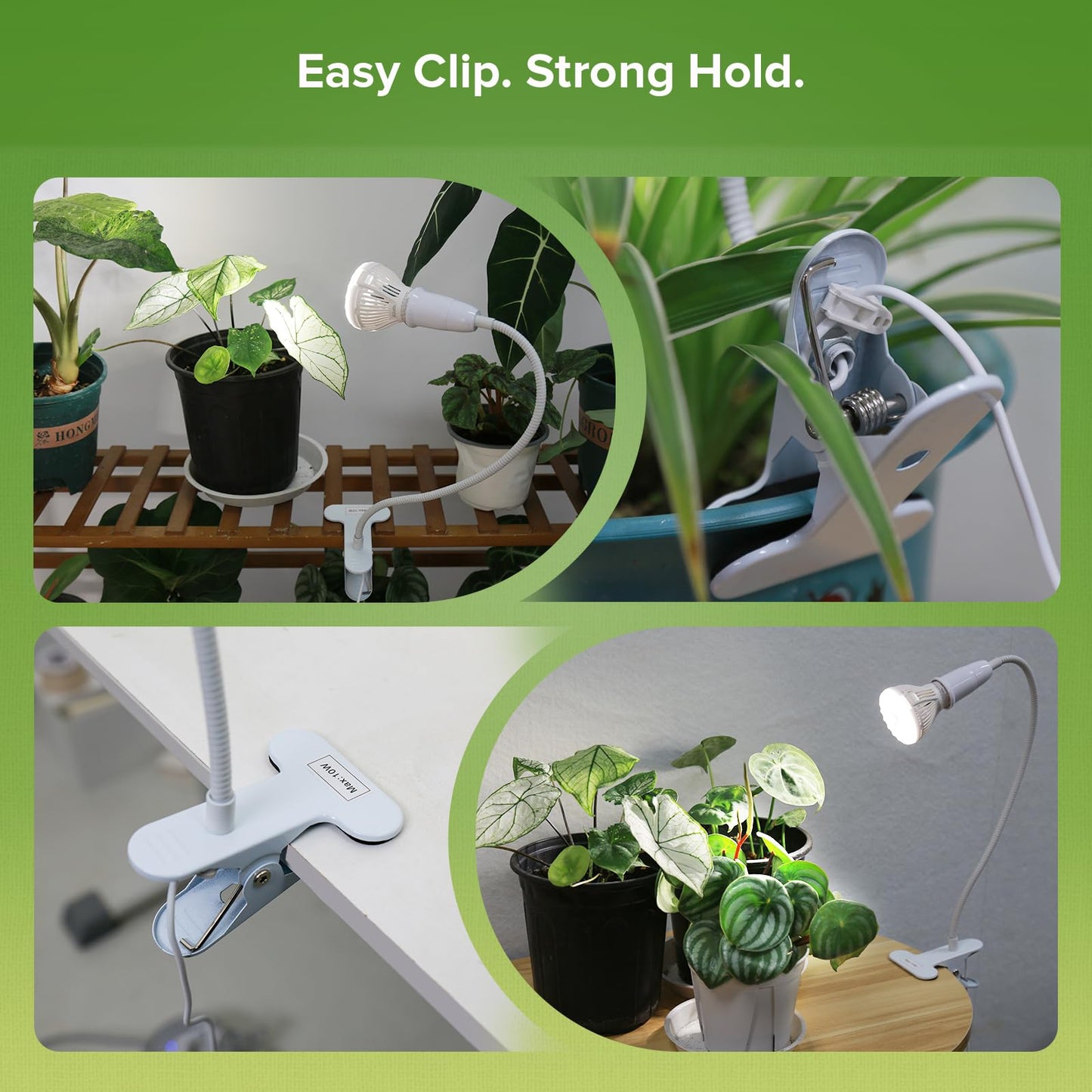 SGLEDs Grow Lights for Indoor Plants, LED 10 W Full Spectrum Bulb Replaceable Plant Light, 150 W Equivalent Clip on Grow Light with Optical Lens for Indoor Growing, Lifetime Free Bulb Replacement