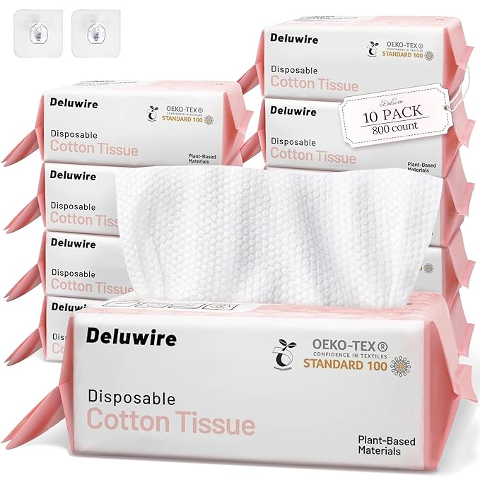 Soft Dry Wipe 10 Pack, Face Tissues, Lint Free Facial Cleansing Towels