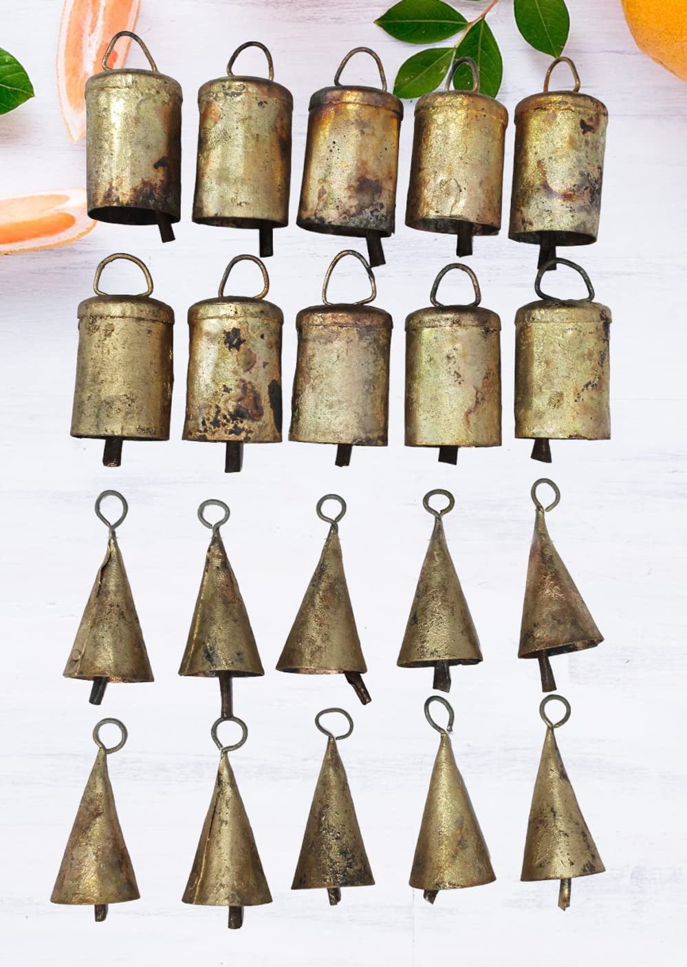 Rustic Iron Tin Metal Vintage Cow Bells Jingle for Wind Chimes and Crafts 2" H Antique Brass Covering Bells, Craft Bells, Set of 20