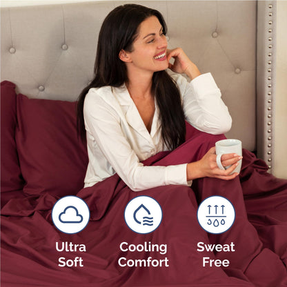Full Size 4 Piece Sheet Set - Comfy Breathable & Cooling Sheets - Hotel Luxury Bed Sheets for Women & Men - Deep Pockets, Easy-Fit, Extra Soft & Wrinkle Free Sheets - Burgundy Oeko-Tex Bed Sheet Set
