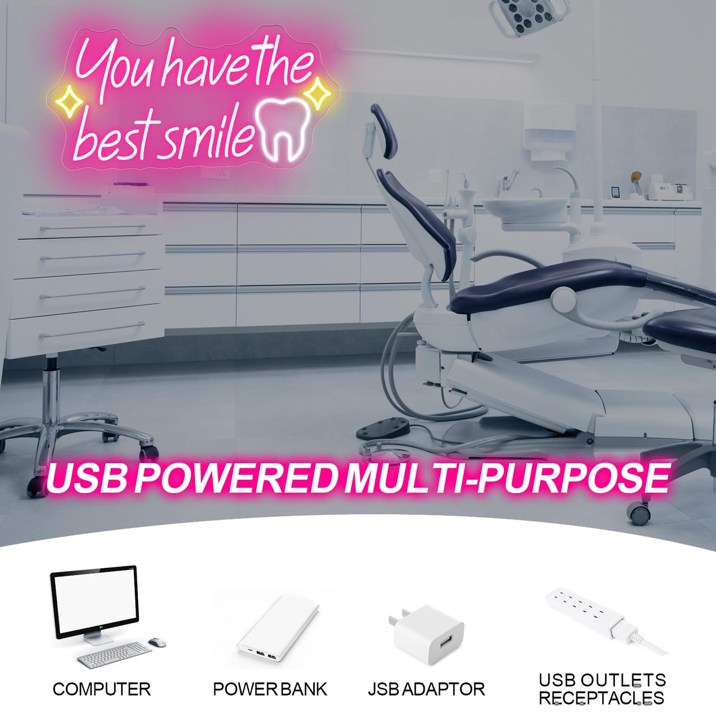 You have the best smile Neon sign, Wall Decor Dimmable Smile Neon Light Business Logo Sign, Dental clinic sign dental neon light, tooth dental care sign, Tooth & Brush Wall Art, Bathroom Wall Decor