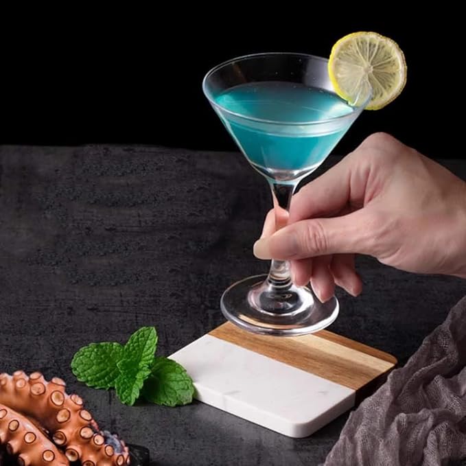 I-LAN 4-Piece Marble and Wood Coasters