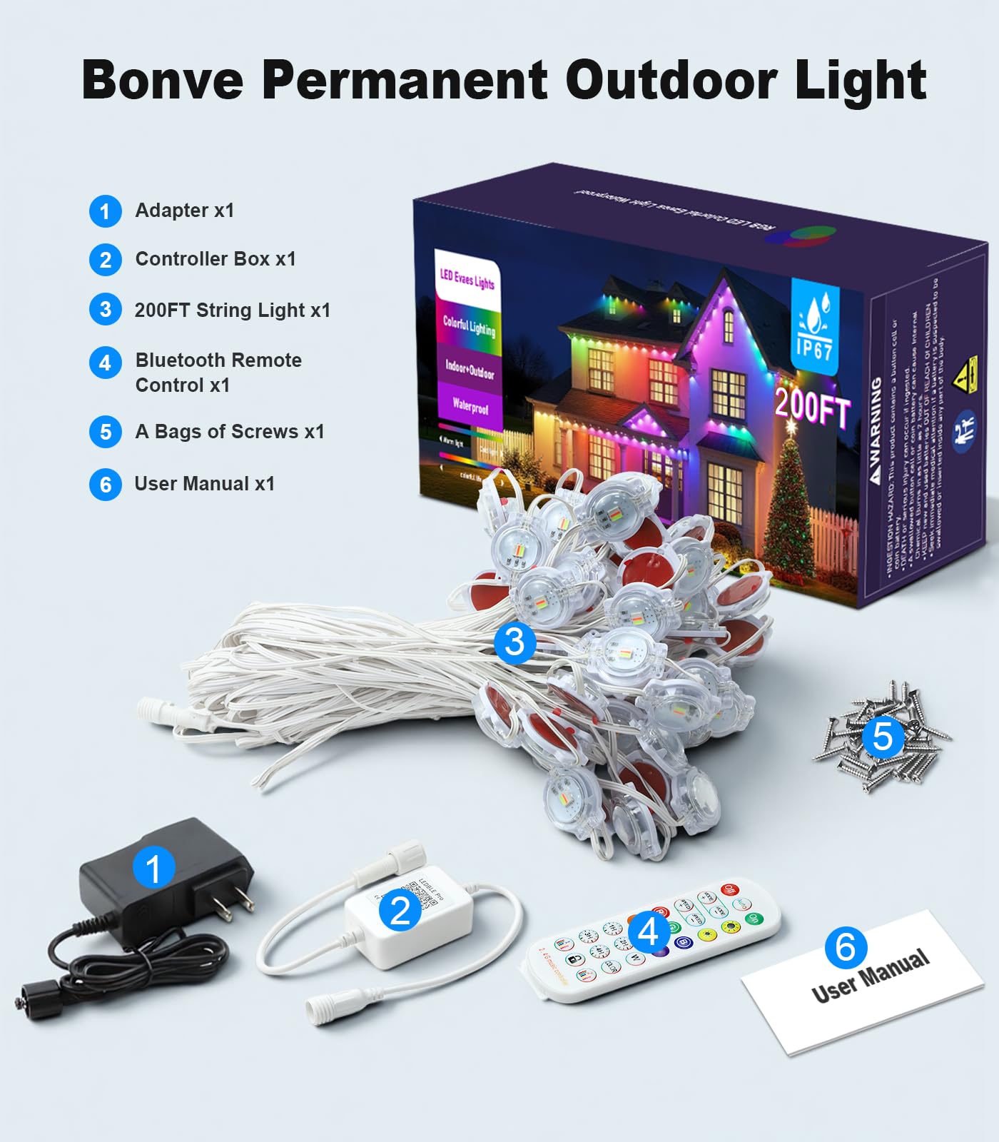 200FT Permanent Outdoor Lights for House, Smart RGB LED Outside Eaves Lights House Decor with APP Remote Control, IP67 Waterproof Outdoor Lighting for Holiday, Roof, Party, Daily, Halloween, Christmas