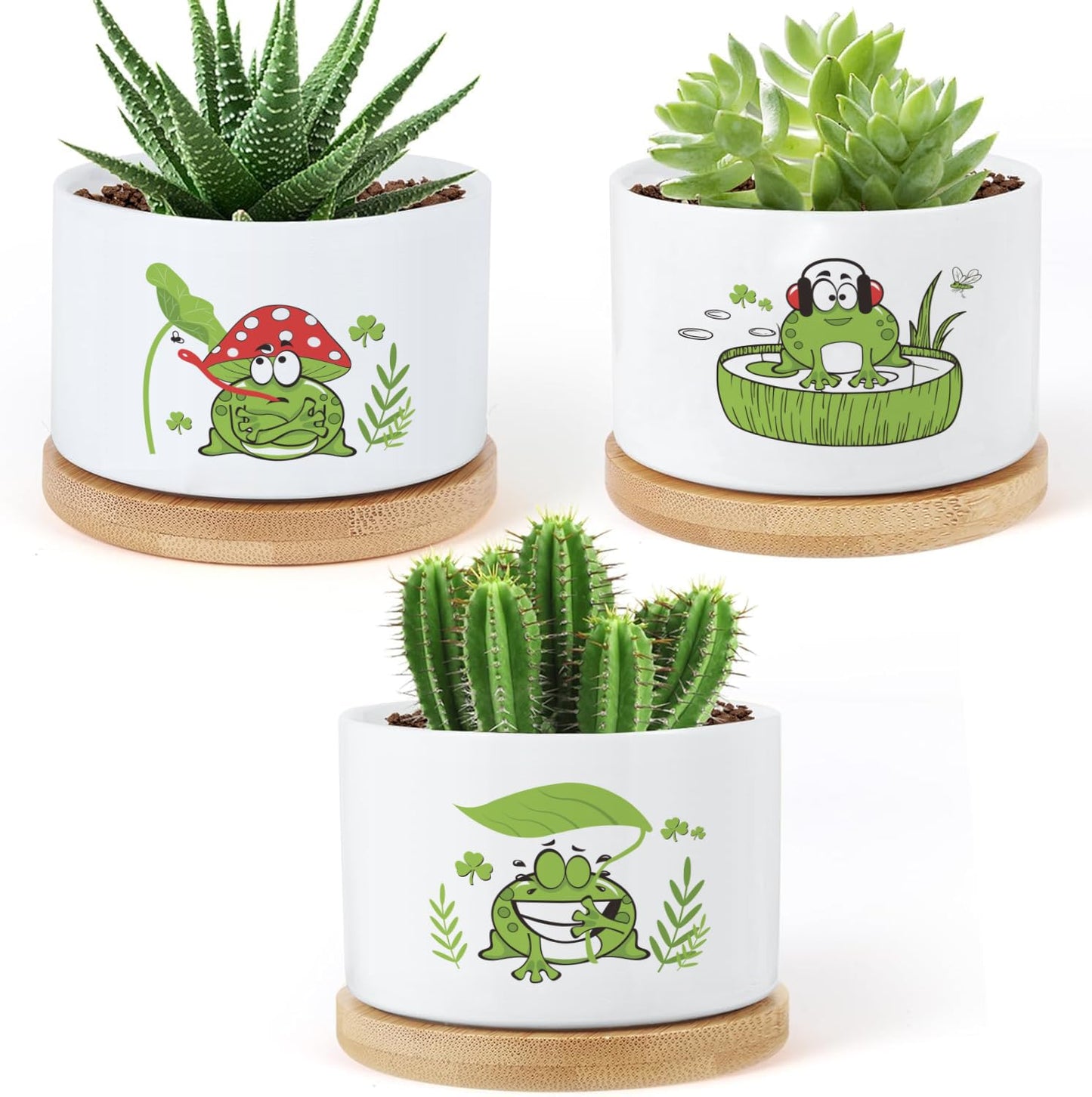 KONROOWEI 3 Pcs Frog Plant Pots,Funny Frog Planter Gifts for Women,for Indoor Plants Garden Planters Succulent Pots, with Drainage Holes and Saucer(No Plants)