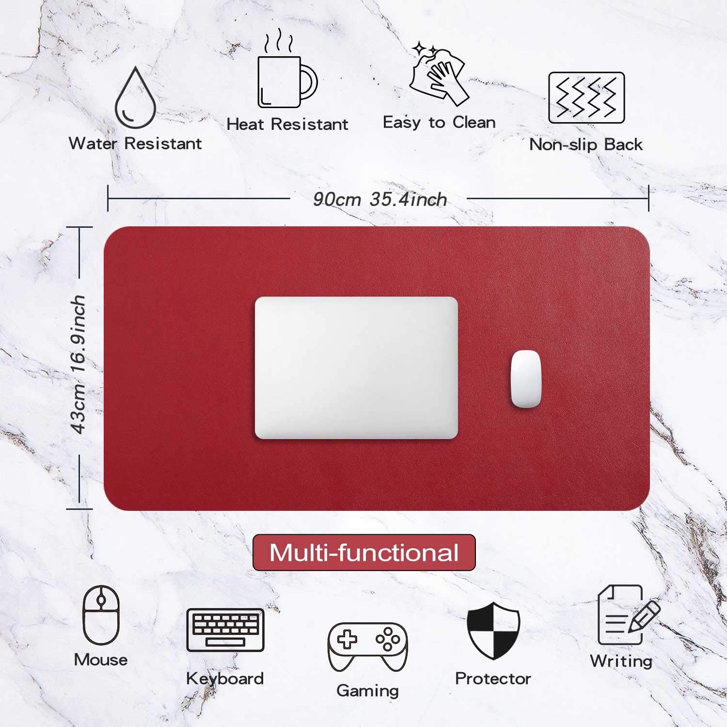 DOBAOJIA Desk Pad Large, Extended Mouse Mat, Large Mouse Pad XXL, Desk Blotter, Laptop Mat, Writing Pad, Desk Mat for Office/Home, PU Leather Waterproof +Suede Non-Slip 35.4" X 16.9"(Wine Red)