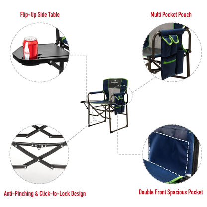 SUNNYFEEL Camping Directors Chair, Heavy Duty,Oversized Portable Folding Chair with Side Table, Pocket for Beach, Fishing,Trip,Picnic,Lawn,Concert Outdoor Foldable Camp Chairs