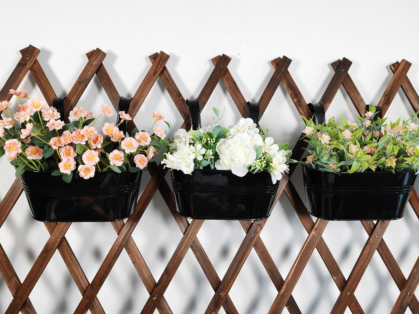 Joyfernal 8 Pack Metal Hanging Planter for Outdoor Plants, 10 Inch Black Fence Planters Railing Pots for Garden Patio Balcony Decor, Flower Bucket with Detachable Hooks (Black, 8Pcs)