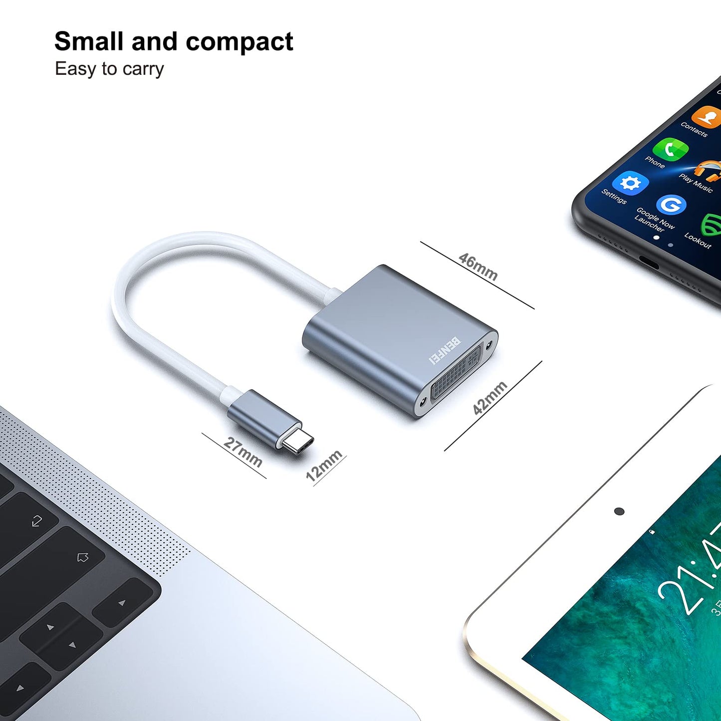 BENFEI USB C to DVI Adapter, Type-C to DVI Adapter [Thunderbolt 3 Compatible] for MacBook Pro 2018/2017, MacBook Air/iPad Pro 2018, Samsung Galaxy S10/S9, Surface Book 2 and More - Grey