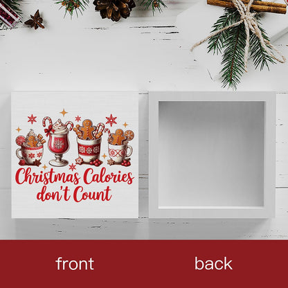 Christmas Kitchen Decorations, Hot Cocoa Sign Gingerbread Home Decor for Table Shelf, Christmas Calories Don't Count Sign 5 x 5 inch