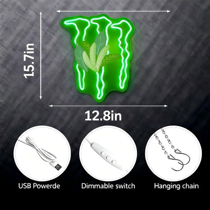 SOCCMIX Green Energy Neon Sign Wall Decor for Bedroom – Man Cave LED Light for Gaming Room & Drinks Bar | Stylish Mark Neon Art Gift for Men - 15.75" x 12.8"