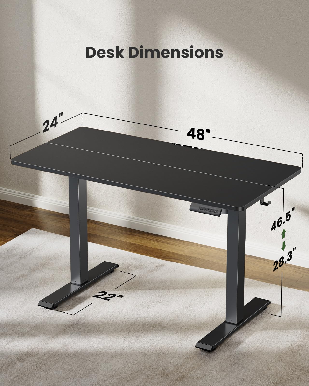 Marsail Standing Desk Adjustable Height Stand up Home Office Desk,‎ 48x24 Inch Electric Standing Computer Desk, with 4 Memory Presets, Headphone Hook, Cable Organizer, Black