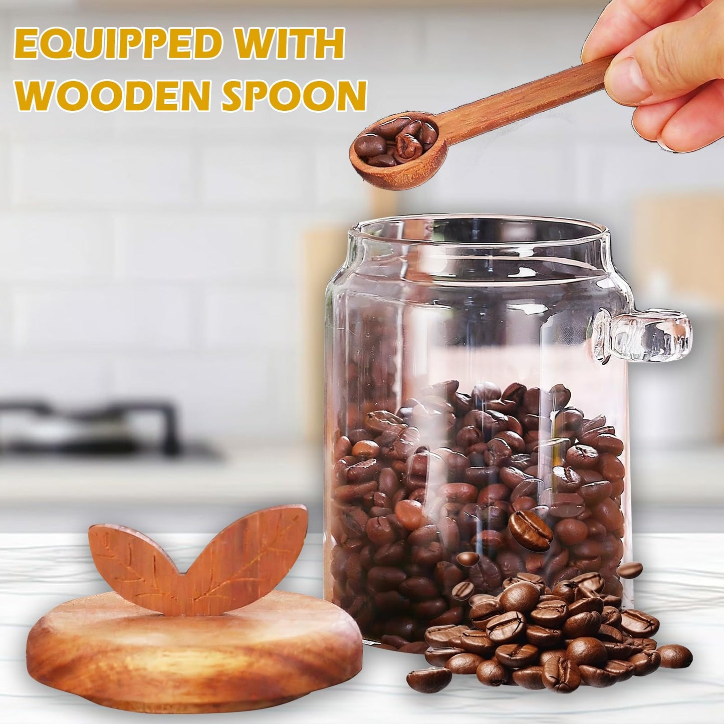 REIKOMO Sugar Bowls with Lids and Spoons, 13.5oz Glass Sugar Containers for Coffee Bar, Food Storage Jars for Brown Sugar, Tea, Salt, and Spices