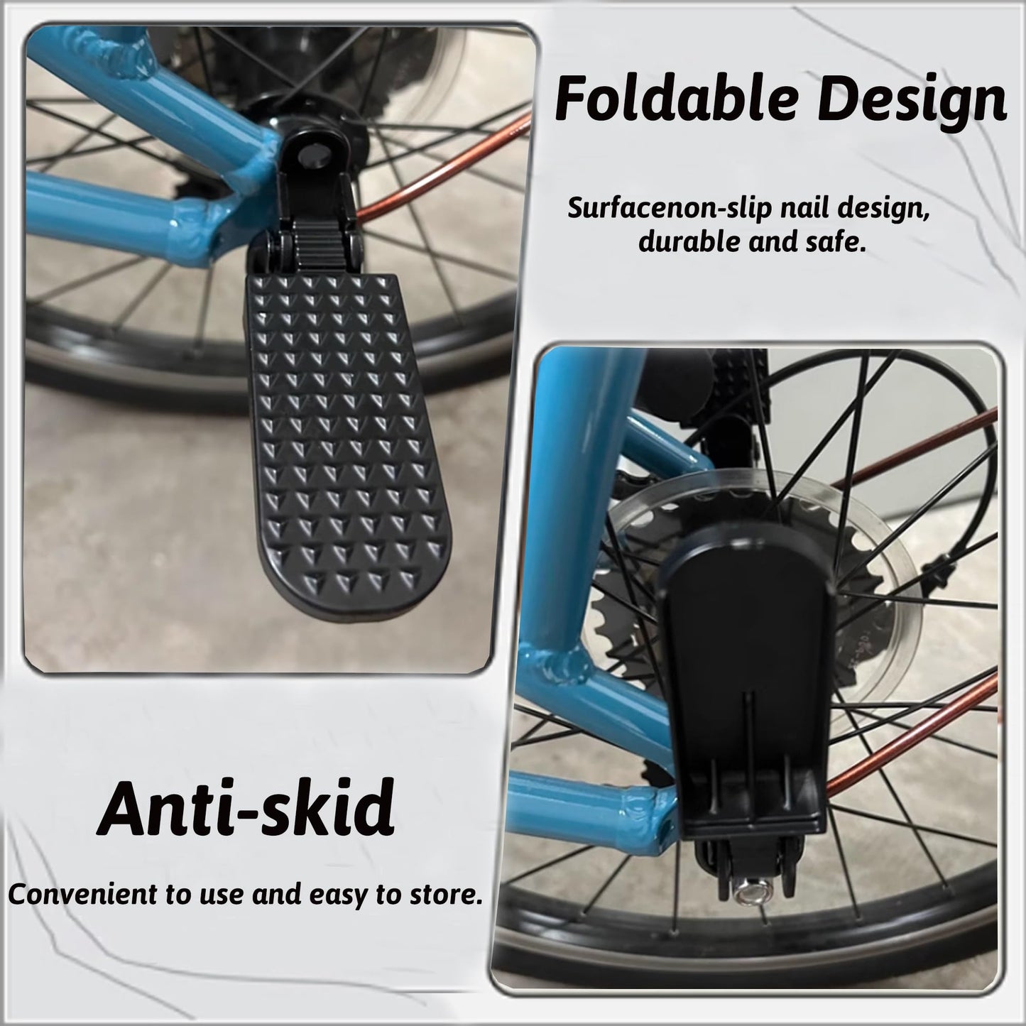Tailcle Folding Bike Foot Pegs, 1 Pair Foldable Bicycle Rear Pedals Durable Aluminum Alloy Non-Slip Passenger Foot Pegs for Mountain City E-Bikes Folding Bikes (Black)