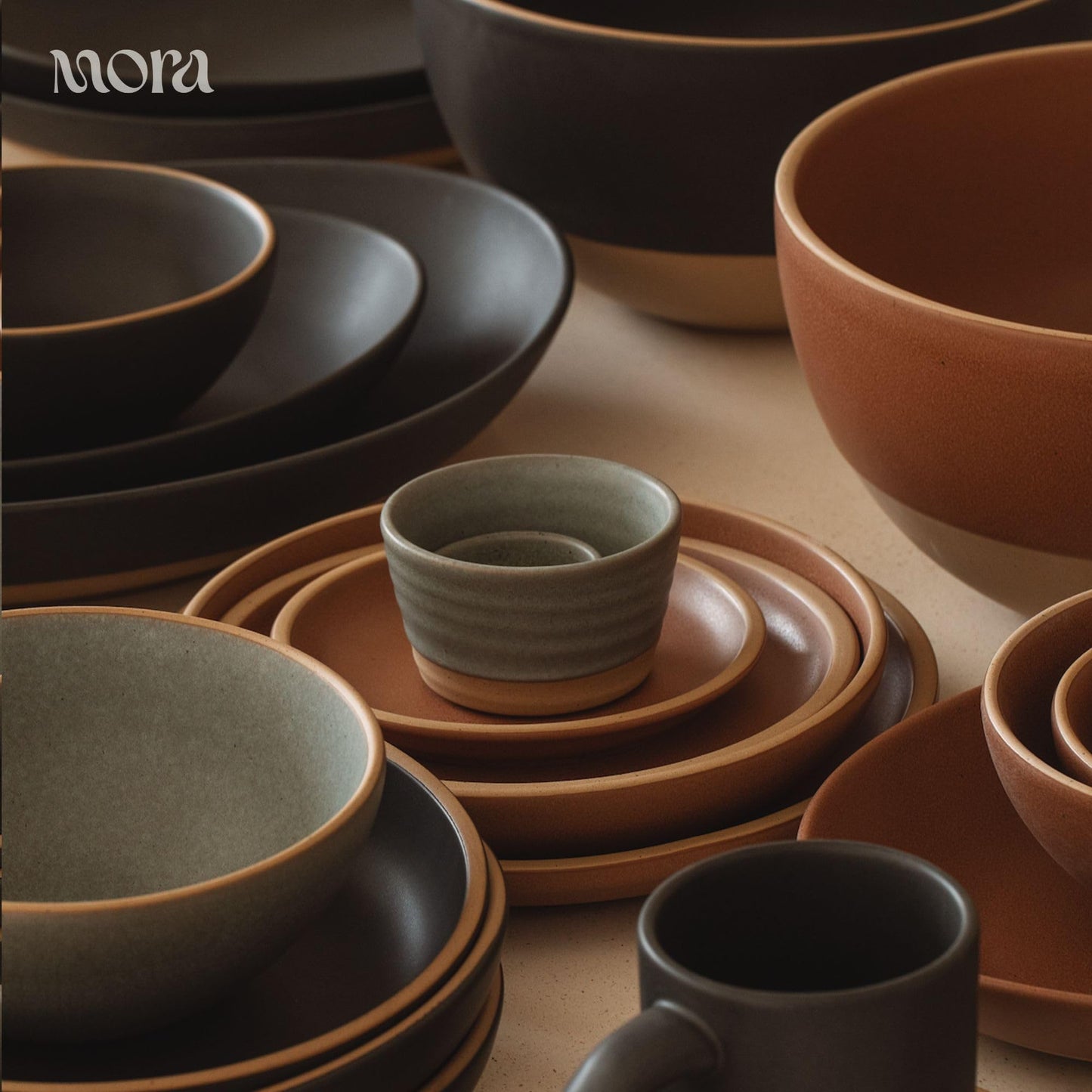 Mora Nano Ramekins Set of 4, 2oz Ceramic Pottery Sauce Cups - Microwave, Oven and Dishwasher Safe - Peppercorn