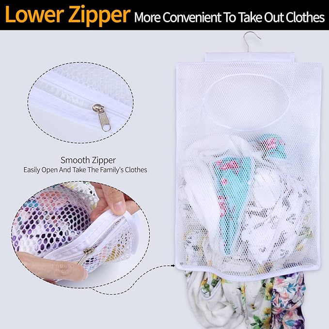 Breathable Mesh Laundry Hamper, Bringing Hooks Foldable Hanging Shower Caddy