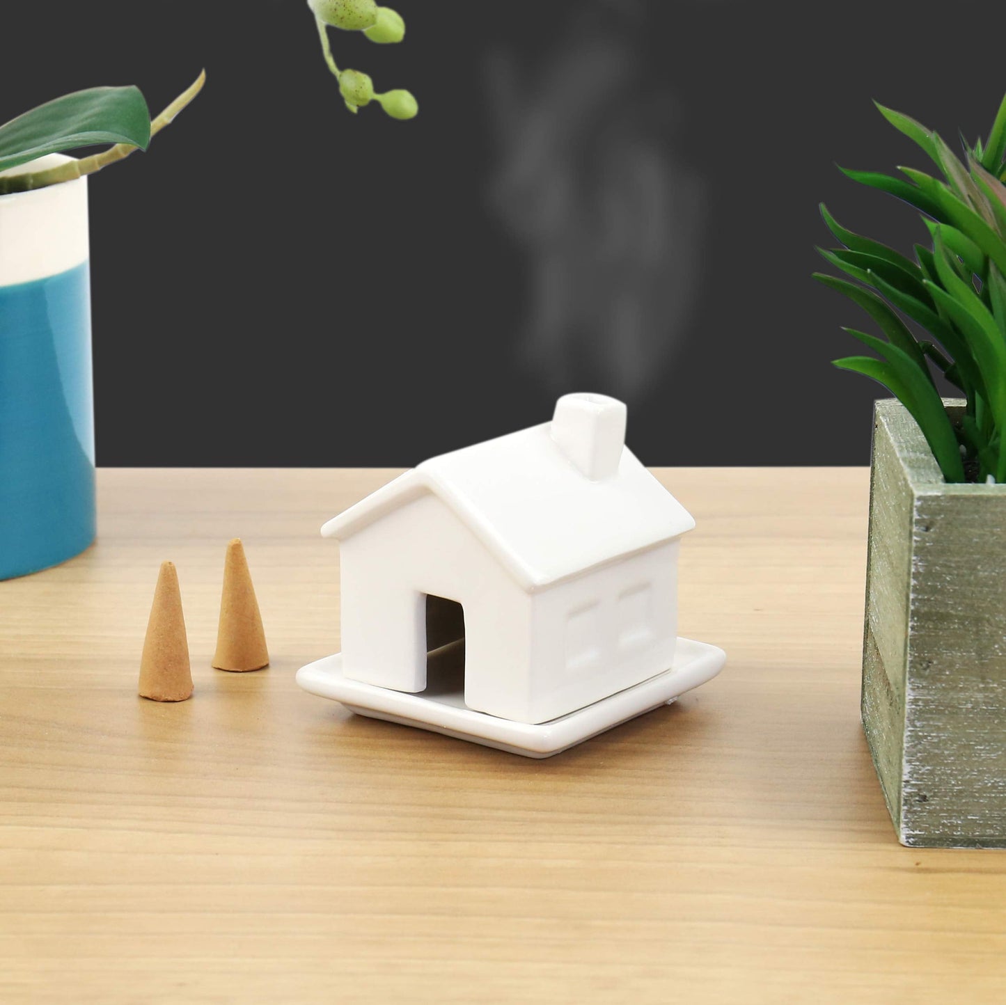Gift Republic Charming Ceramic House Incense Burner with Smoke-Chimney | Aromatherapy Decor with 3 Sandalwood Cones & Resting Dish | Ideal Housewarming Gift