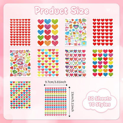 Heart Stickers, 3140 Pcs Small Heart Sticker Bulk, 50 Sheets Gilter Self Adhesive Love Sticker for Card Envelopes Gifts Craft Scrapbooking Wedding Mother's Day Valentines Day Party Decorations Favors