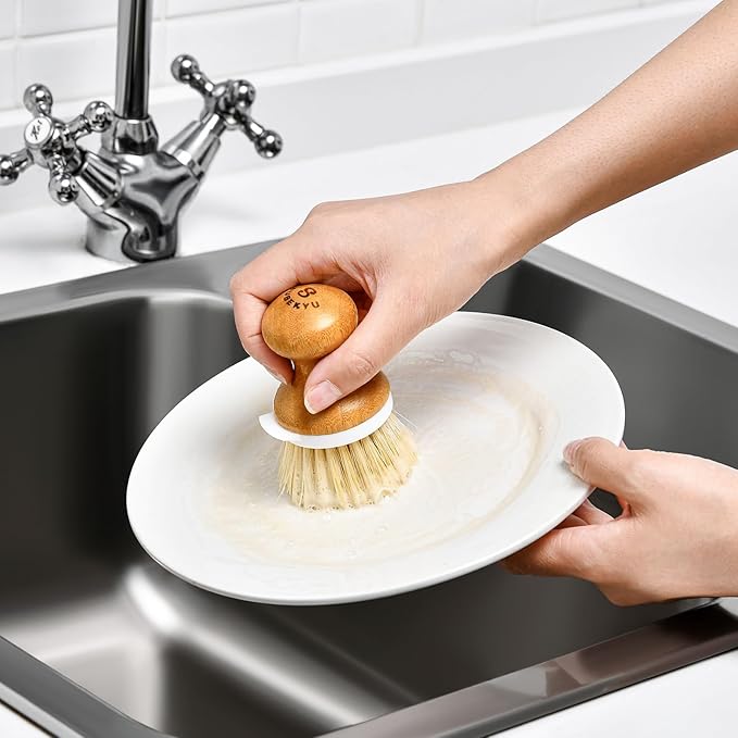 SUBEKYU Dish Brush, Bamboo Dish Scrubber Brush Set