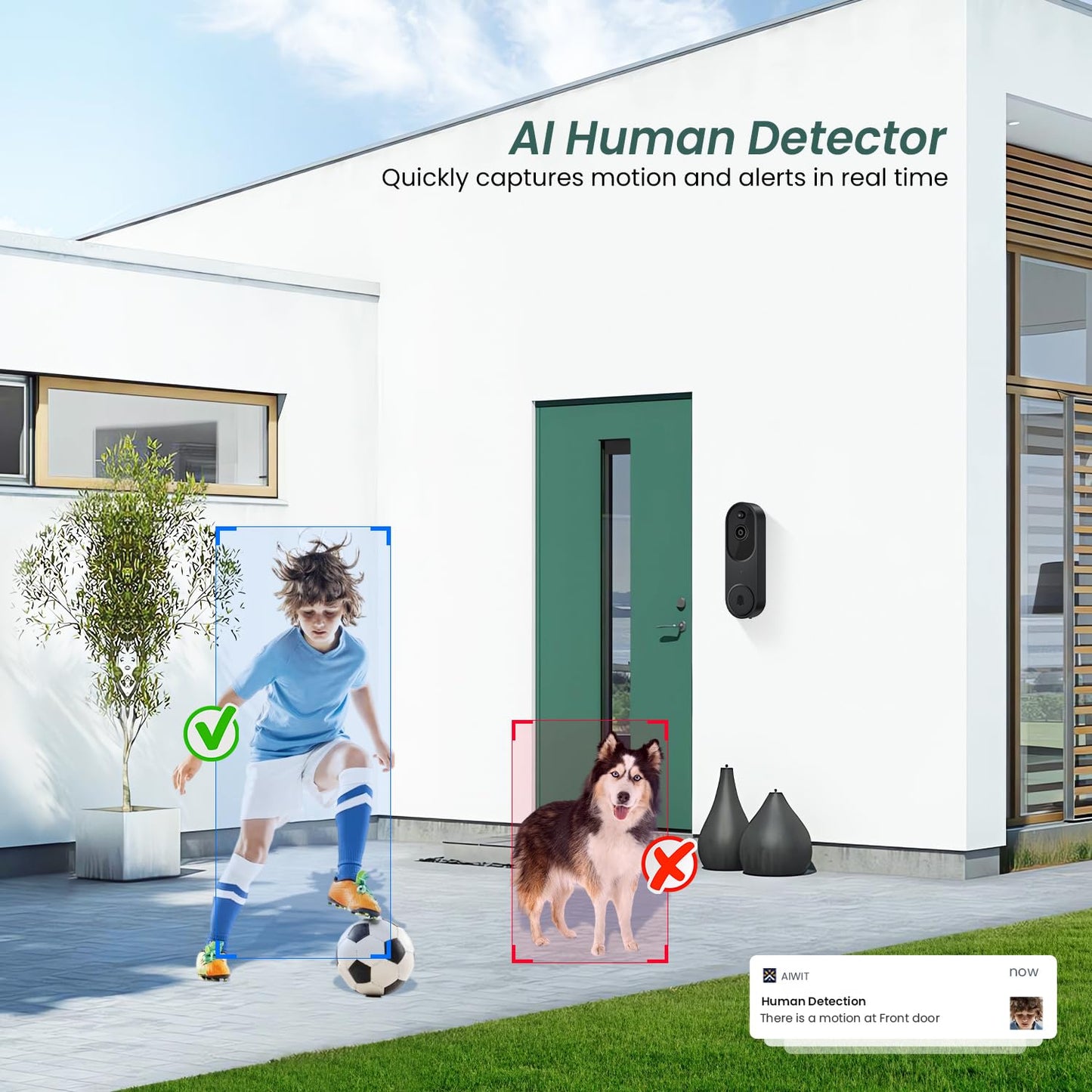 1080p Video Doorbell Camera Wireless with Chime, AI Human Detection, 2-Way Audio, FHD Live View, Wire-Free, Night Vision, Cloud Storage, Battery Powered, Indoor Outdoor Surveillance (Black)