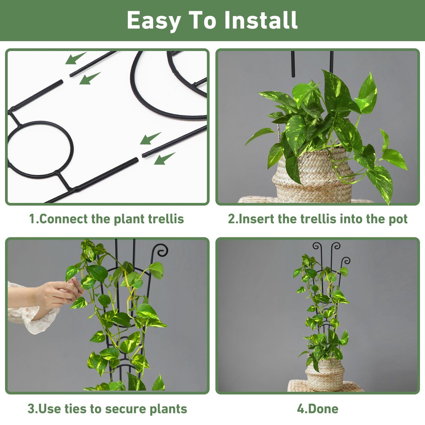 Xeeol 32.6in Plant Trellis for Climbing Plants Indoor Outdoor, Expandable Large Metal Garden Trellis for Potted Plants, Heavy-Duty Tall Pothos Plant Climber Support for Ivy Pothos Hoya Monstera, 2P