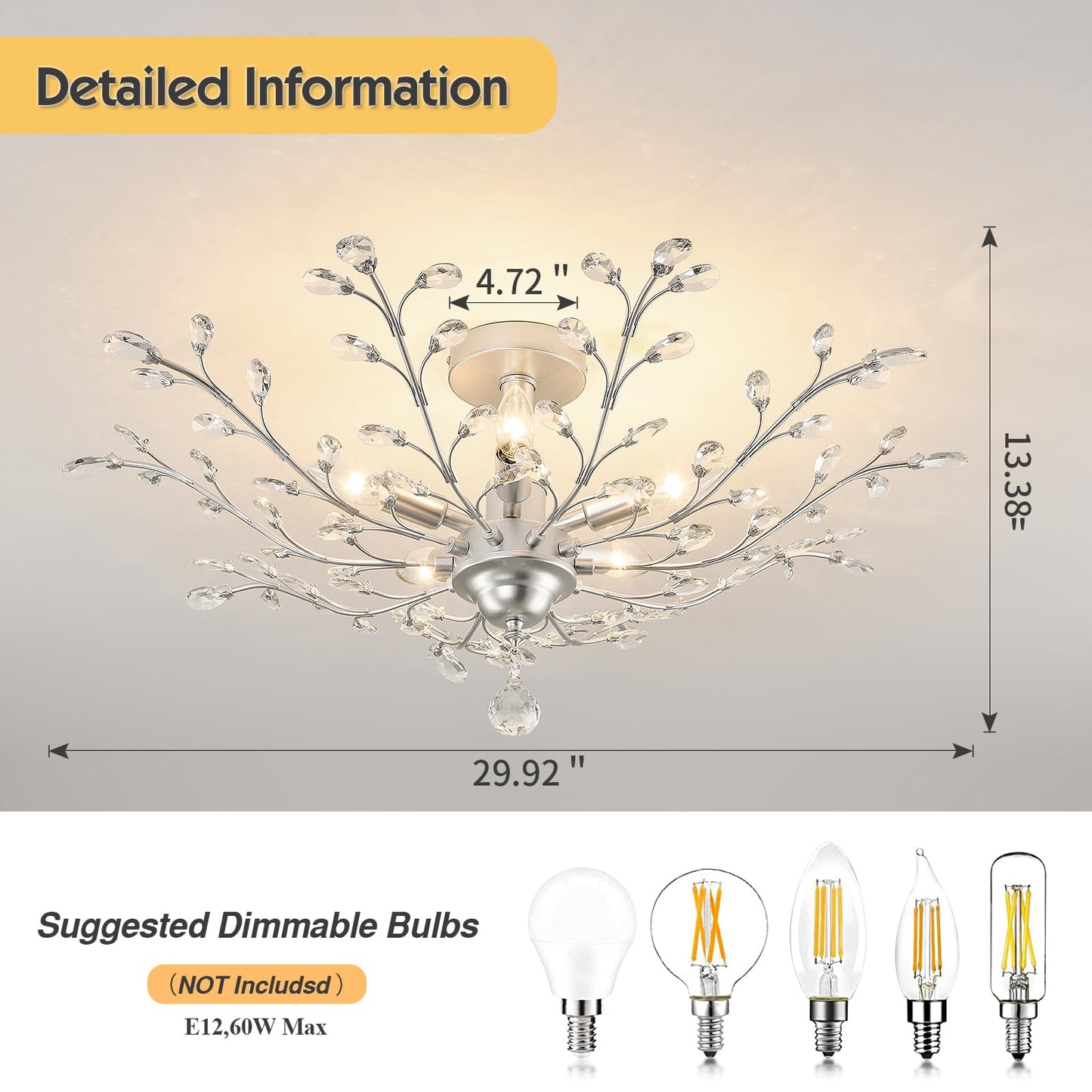 CVKASH 5-Light Vintage Small Crystal Chandelier Modern Silver Branche Ceiling Light Fixture Farmhouse for Kitchen Dining Room Living Room Bedroom Hallway Foyer