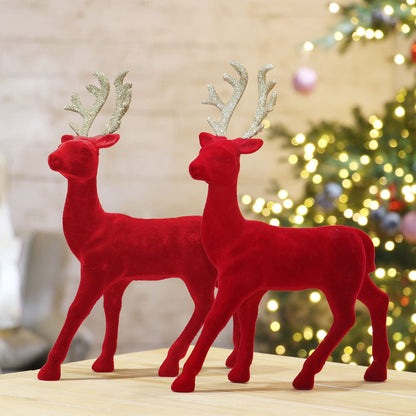 Season 2 Season Christmas Reindeer Tabletop 2 Set 12.5" H Red Flocking Standing Deer Decorations, Indoor Decorative Ornaments for Kitchen Mantle Shelf Office Home Décor