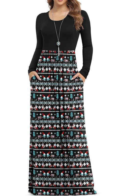 VIISHOW Women's Boutique Long Sleeve Simple Long Dresses with Pockets Loose Plain Casual Maxi Dresses(Christmas Snowman,X-Large)