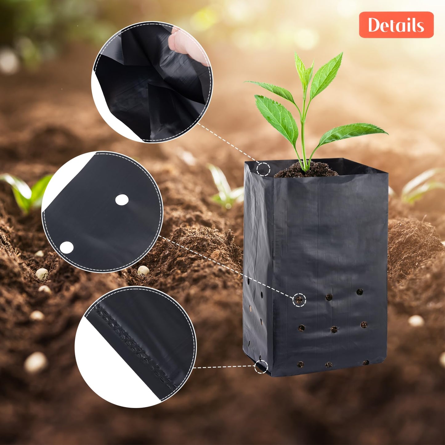 100 Pcs Nursery Growing Bags Seedling Starter Bags with 30 Plant Labels & 2 Mini Watering Sprinklers Plant Grow Bags Plants Pots Plastic Pouches for Garden Trees,Flowers, Vegetable(9.2x4.9x3.5 Inch)