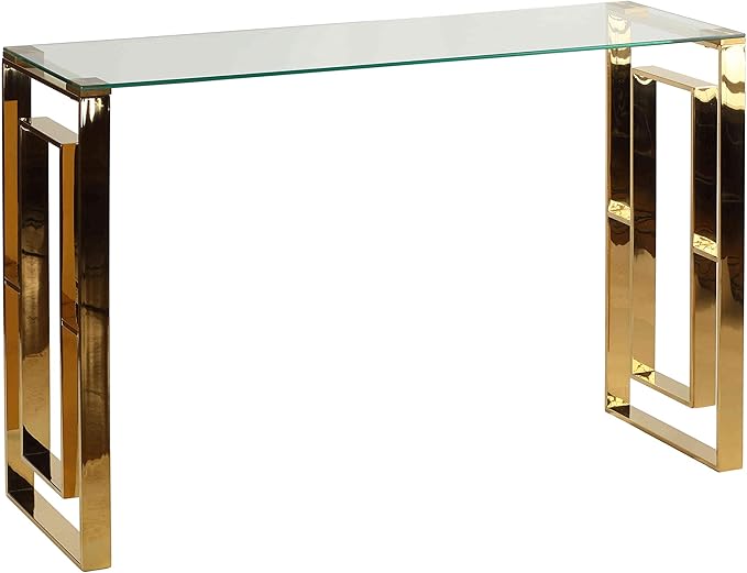 Cortesi Home Laila Console Table Stainless Steel Glass, 15.75" D x 47" W x