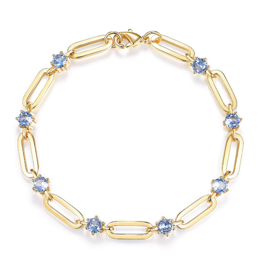 shinelab Paperclip Sapphire Bracelet for Women Couple Bracelets with CZ Chain Strand Jewelry for Men_7inches