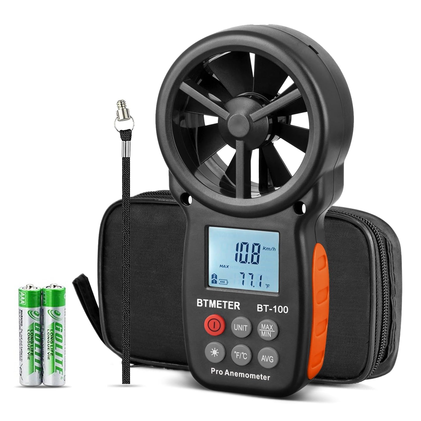 BTMETER BT-100 Digital Anemometer Handheld, Anemomters Wind Speed Meter for Measuring Wind Speed, Temperature and Wind Chill with Backlight and Max/Min/AVG for HVAC Shooting Drone