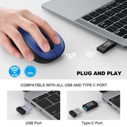 WisFox 2.4G Wireless Mouse for Laptop, Ergonomic Computer Mouse with USB Receiver and 3 Adjustable Levels, 6 Button Wireless Mice for Windows Mac PC Notebook (Grey)