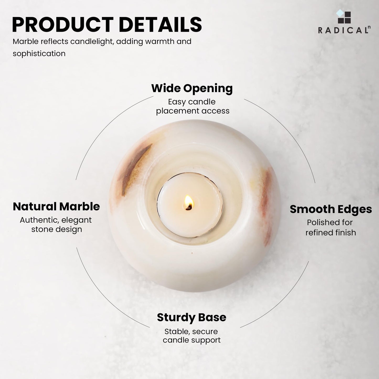 Radicaln Marble Tealight Candle Holder 4" Inch White Onyx Handmade Decorative Votive Candle Holder for Home Decor, Elegant Set of 3 Mini Candle Holders & Marble Taper Holder for Housewarming Gifts