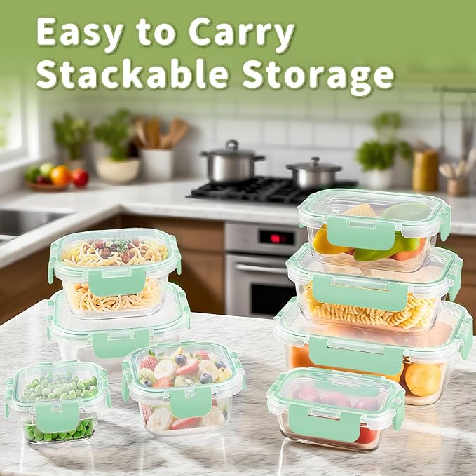 HOMBERKING 8 Pack Glass Food Storage Containers