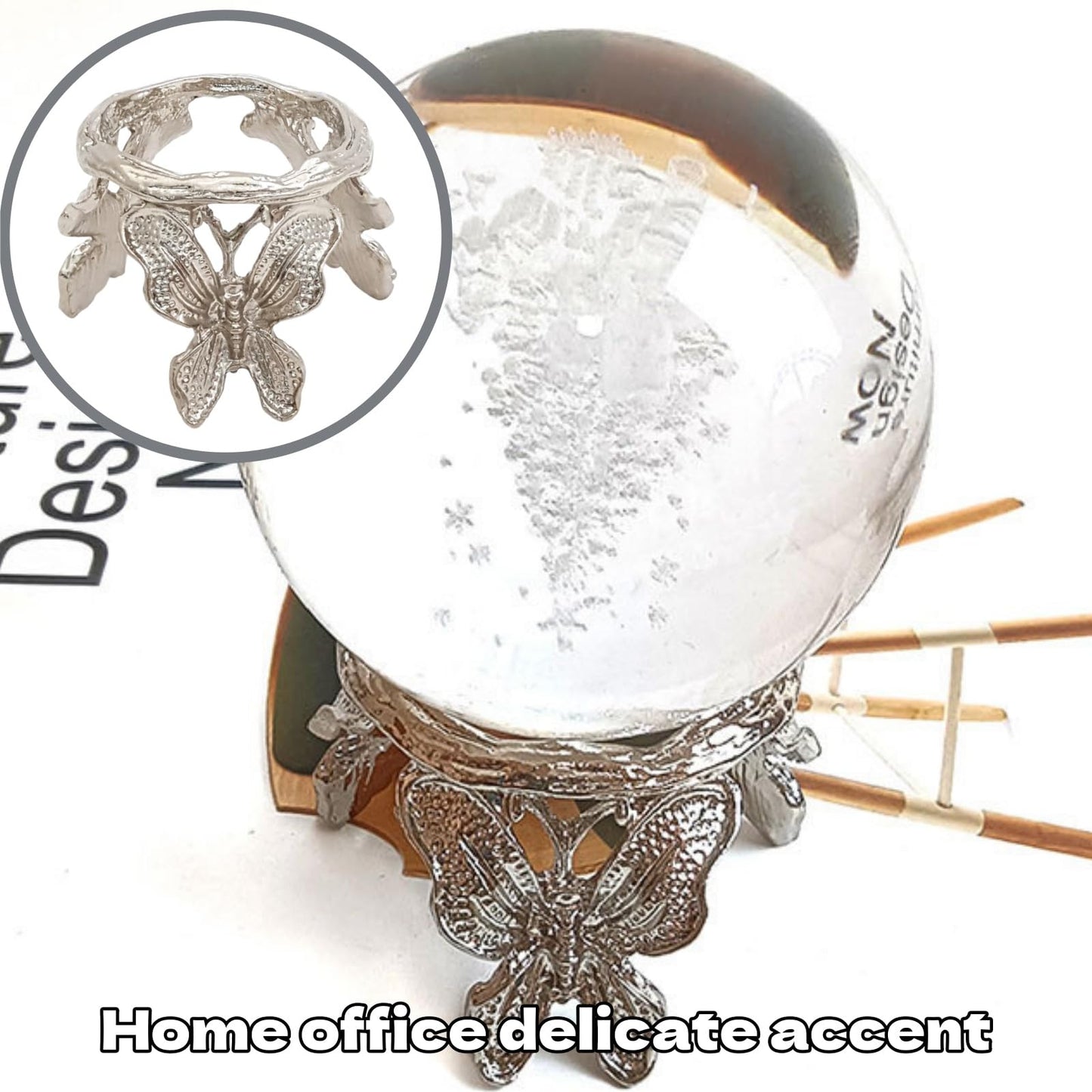 DKJEkdje Crystal Sphere Holder Elegant Crystal Ball Stand Display Stand with Butterfly Shape for Home Decor Desk and Shelf Display