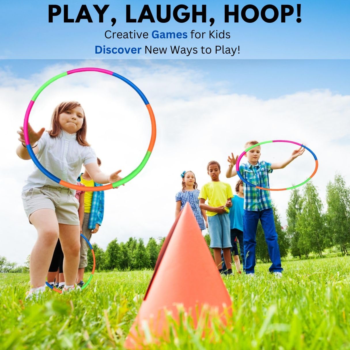 Kids Exercise Hoop, Snap Together Detachable Adjustable Weight Size Plastic Toy Hoops - Spinning Rings for Sports, Exercise, Playing, 32-Inch