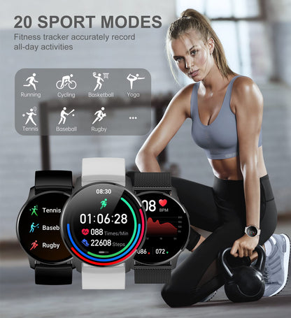 Smart Watch for Women Men, Bluetooth Call Fitness Tracker for Android and iOS Phones Waterproof Smartwatch with 1.32" HD Full Touch Screen AI Voice Control Heart Rate Sleep Monitor Pedometer, Black