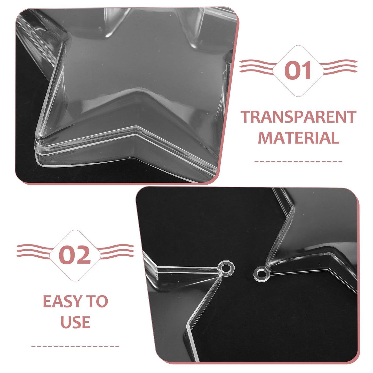 SOLUSTRE 12PCS Transparent Plastic Fillable Ornaments Ball Stars Penta Clear Fillable Ornaments DIY Craft Hanging Christmas Ball for Home Wedding Party Xmas Decoration