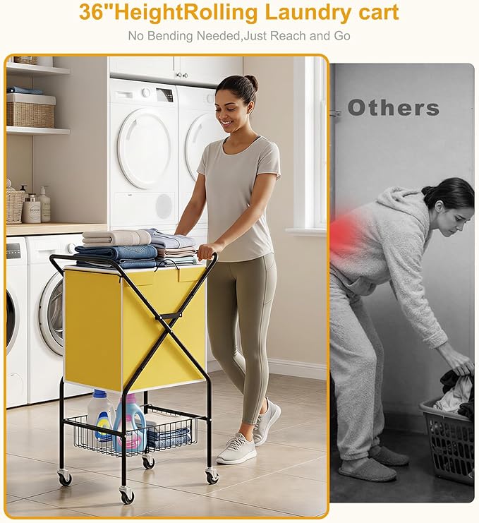 Convenient Laundry Basket with Wheels, Heavy Duty Dirty Clothes Laundry Hamper